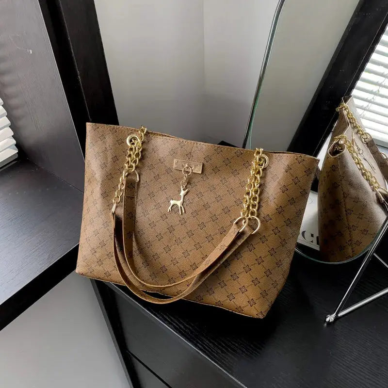 Brand Presbyopia Soft PU Leather Large Capacity Tote Handbag For Women With Secure Zipper And Hanging Accessories