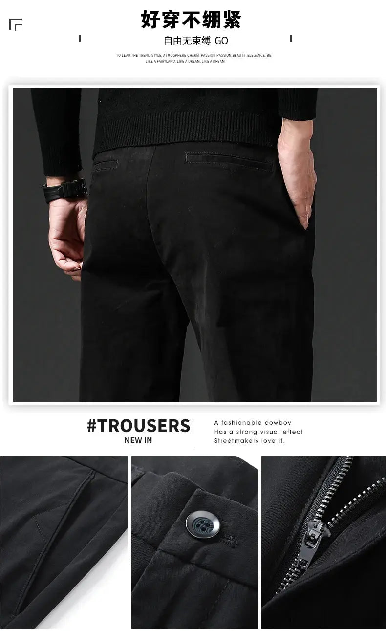 Men's black cotton-stretch straight-fit chino trousers for work