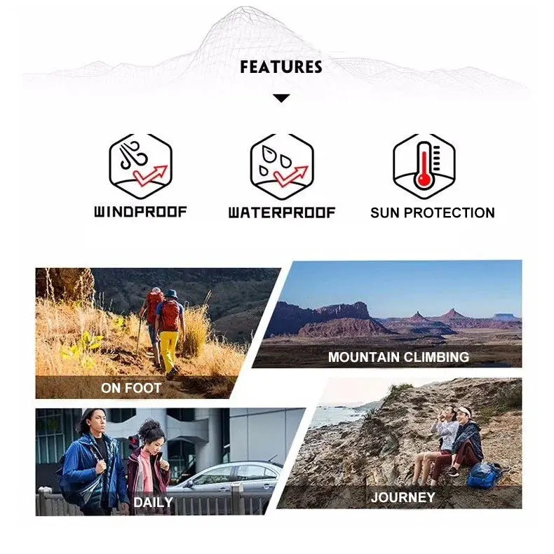 LNGXO unisex waterproof hiking jacket by Simples Market; windproof with sun protection for outdoor rain, camping, hiking.