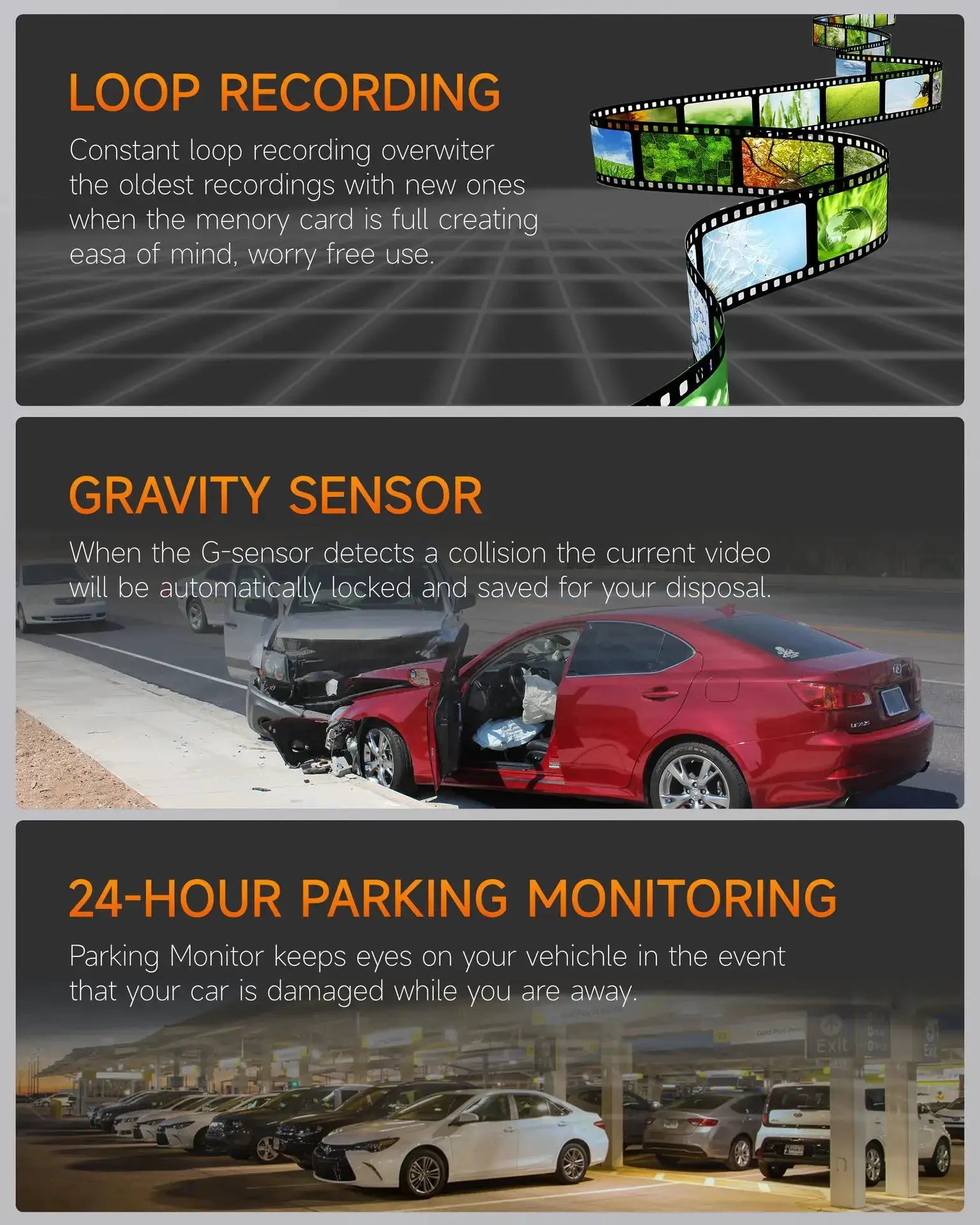Simples Market 1080P WIFI dual dash cam for cars, front and interior cameras with IR night vision, loop recording