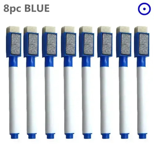 8pc blue magnetic whiteboard markers with built-in erasers