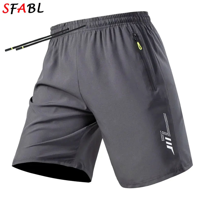 Simples Market men's gray sports shorts with zippered side pocket and drawstring waistband