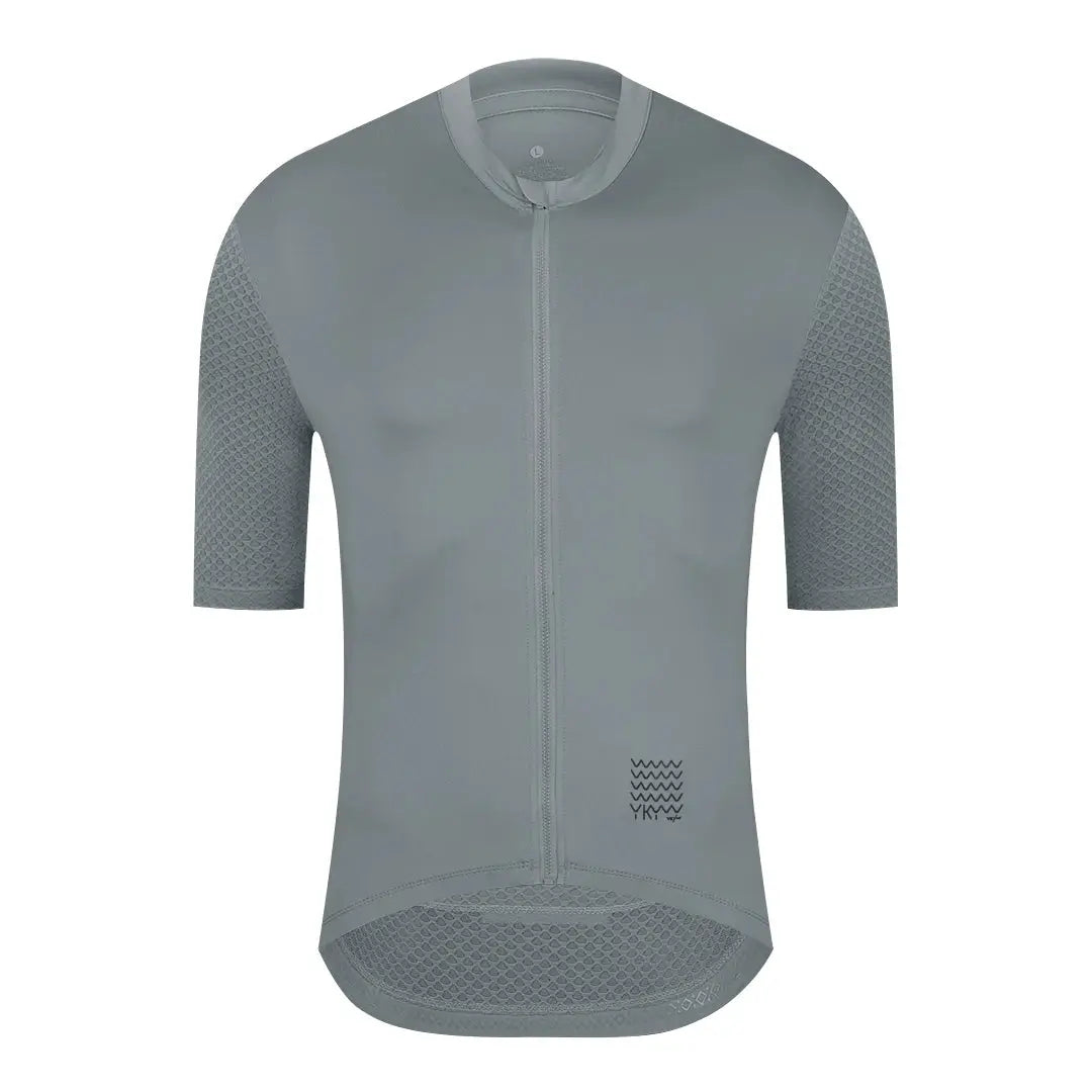 YKYWBIKE men's cycling jersey by Simples Market, gray short-sleeve with full front zip