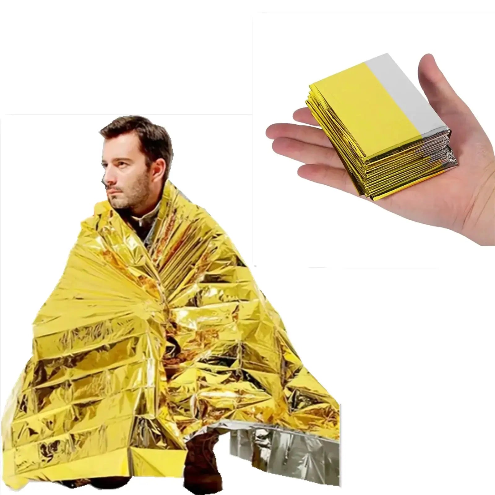 Emergency blanket gold foil, 160×210 cm, waterproof survival insulation for camping - Simples Market