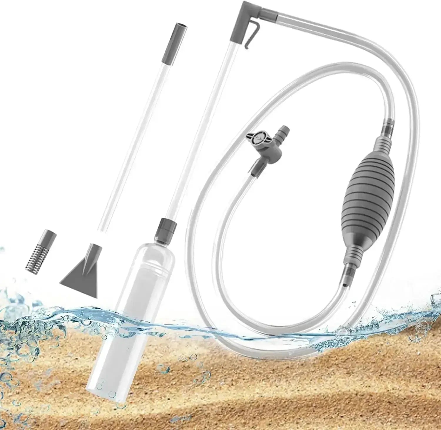 Fish tank siphon vacuum gravel cleaner kit by Simples Market with extension tube for water changes.