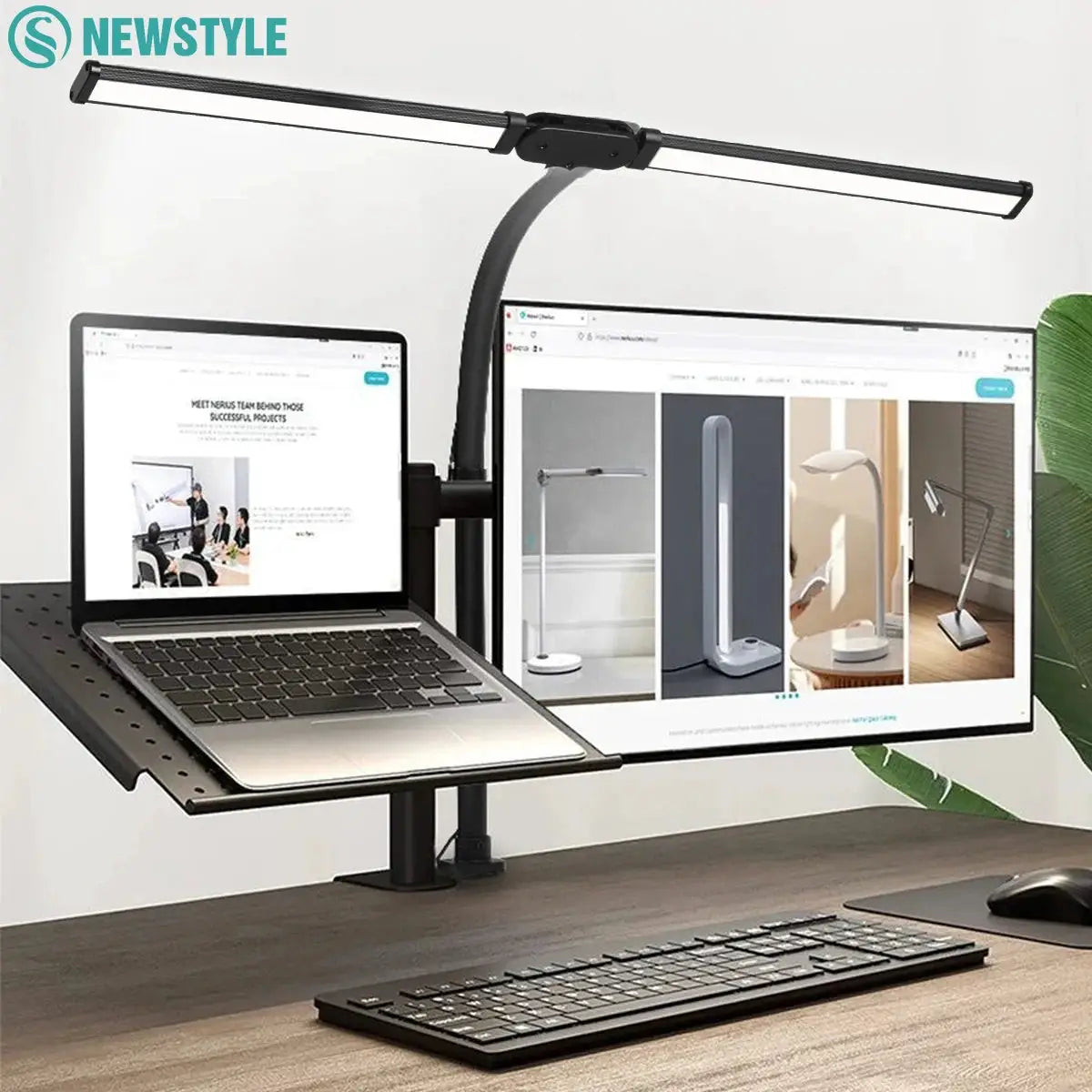 Eye-care LED clip-on desk lamp, metal black, 3 color modes with 10 brightness levels