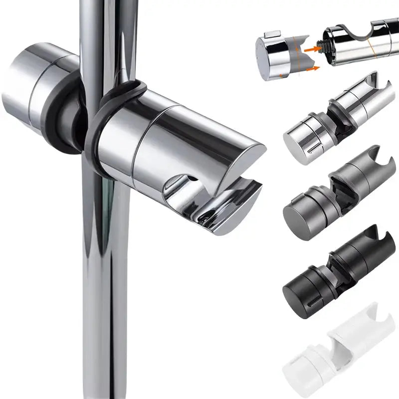 6-piece universal shower head holder set; chrome adjustable rail bracket for slide bar by Simples Market