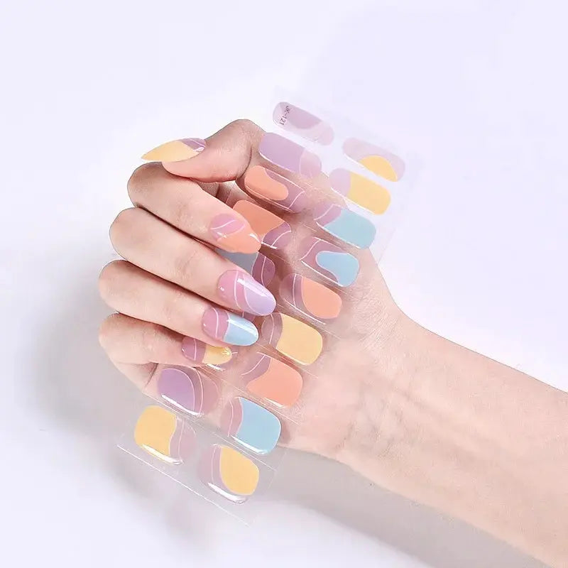 NailLux Semi Cured Nail Wraps For 16 To 20 Tips Easy Full Cover Adhesive Press On Nails Gel Finish UV LED Compatible