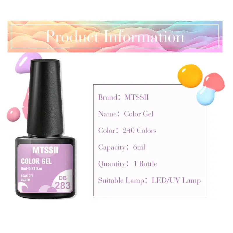 MTSSII color gel nail polish bottle with purple label, 6ml, soak-off UV/LED