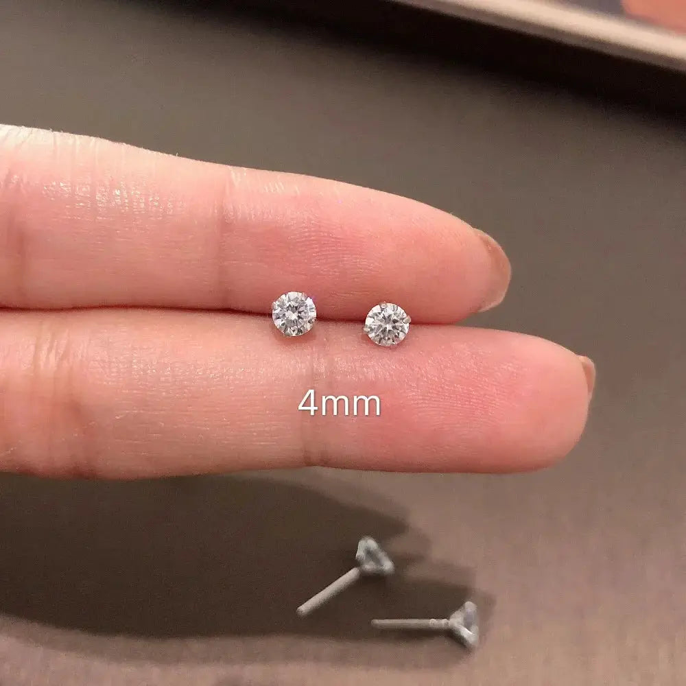 100 Percent Real 925 Sterling Silver Jewelry Women Fashion Clear CZ Stud Earrings Gift For Girls Teens