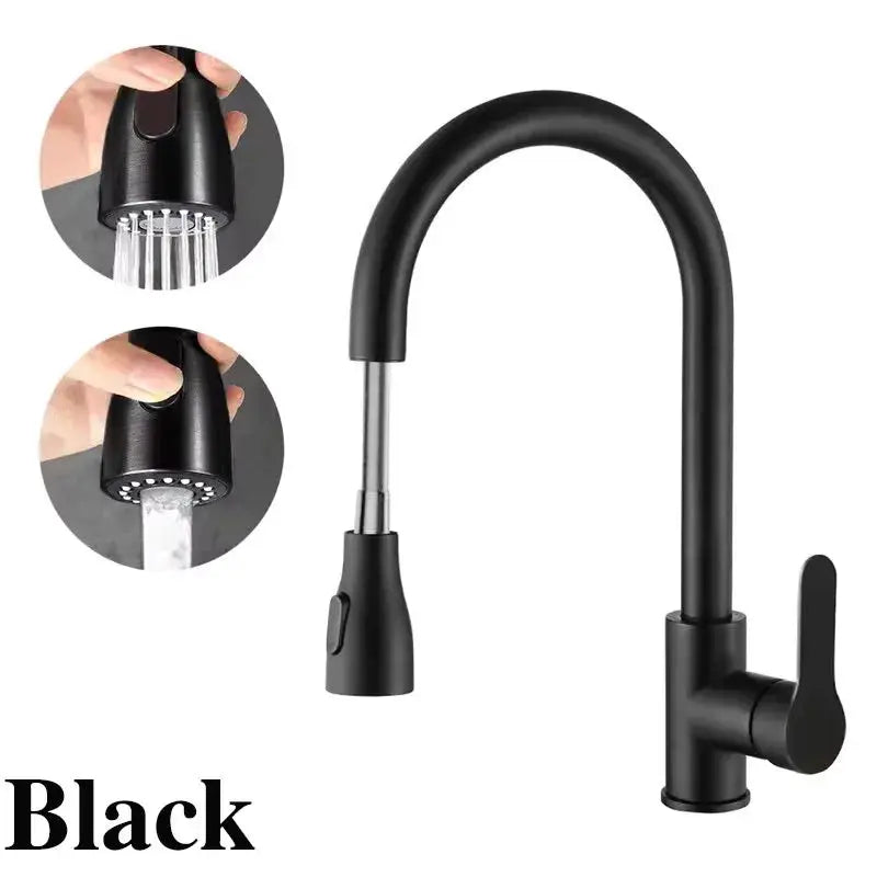 Kitchen faucet pull-out black with high-arc spout, side lever, stainless steel spray head