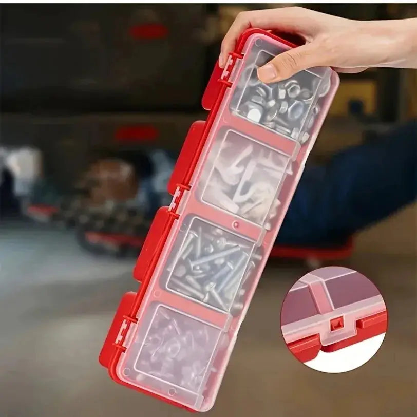 Simples Market red plastic multi-compartment organizer box for screws and small parts with transparent lids, 1–2 pack