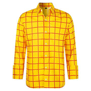 Men's long-sleeve plaid shirt in bright yellow with red grid lines