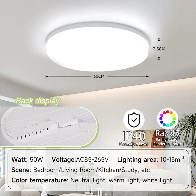 LED ceiling lamp by Simples Market, ultra-thin round panel, 30 cm diameter, 50W, 85–265V