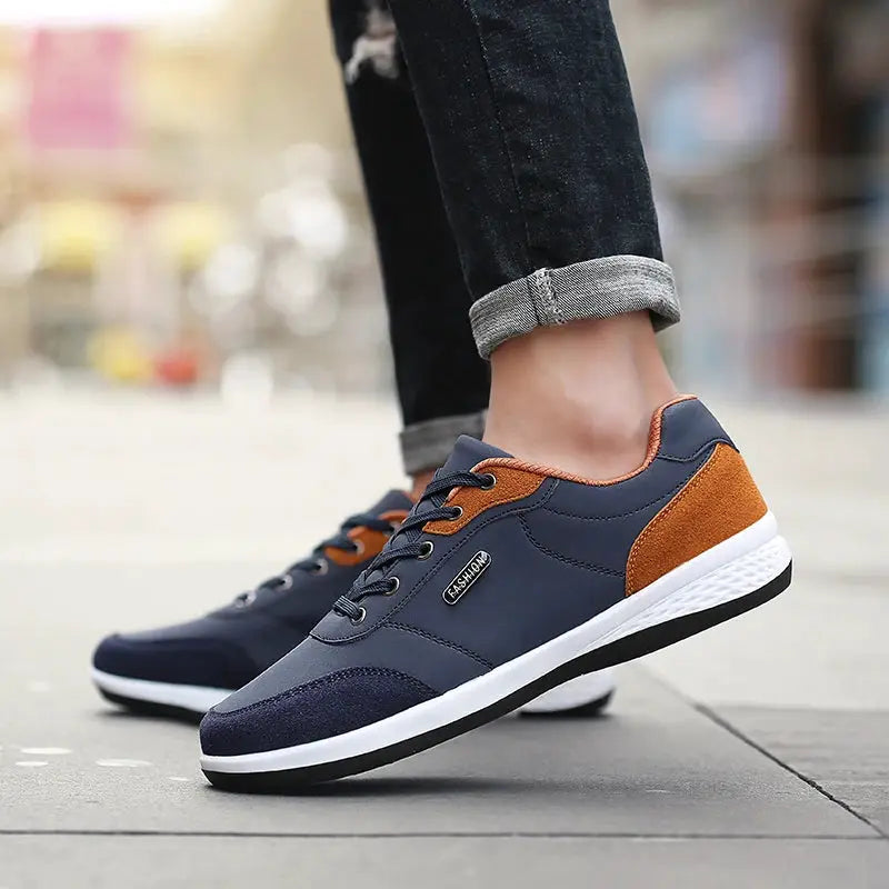 YRZL Men Waterproof Walking Sneakers Leather Non Slip Sports Shoes for Spring Autumn Outdoor Wear
