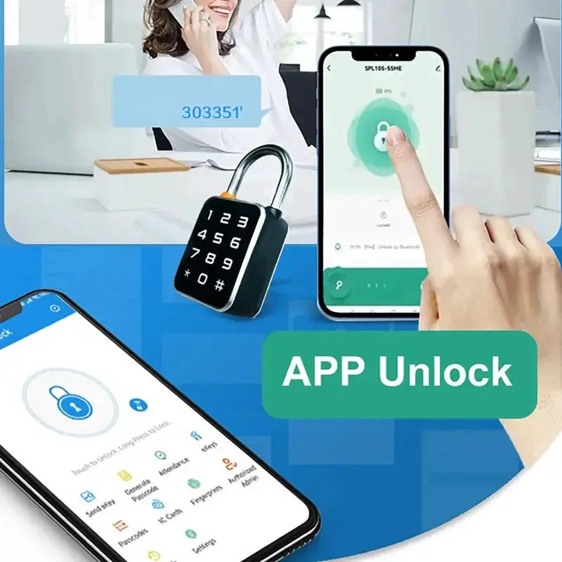 3-in-1 mini smart padlock with USB charging and Tuya app unlock, black keypad padlock for cabinets, doors, bicycles