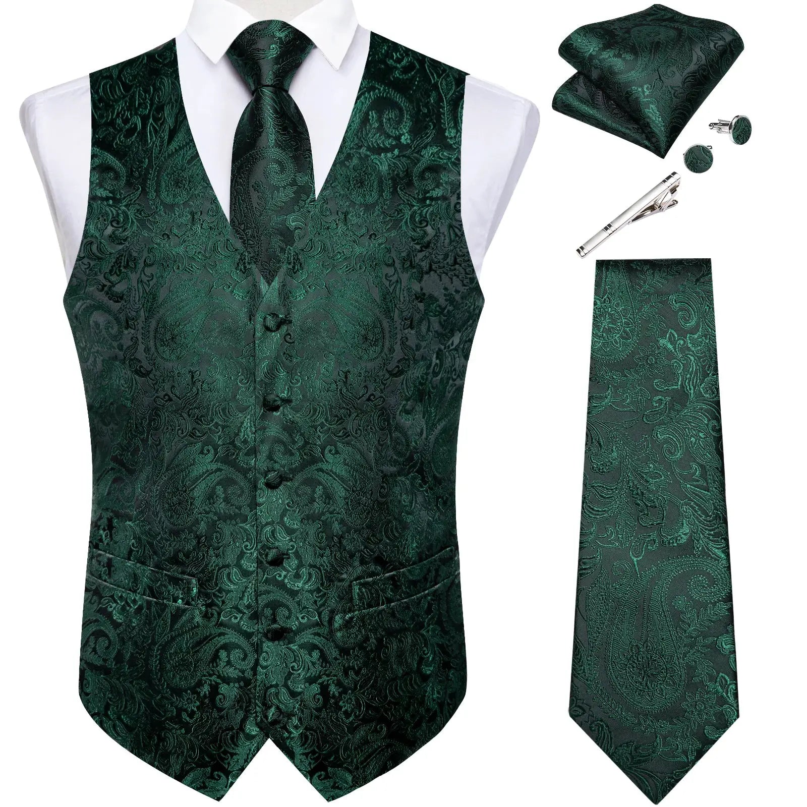 Black Jacquard Men Vest Paisley Single Breasted Wedding Groom