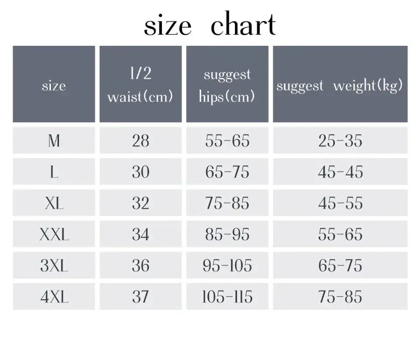 Simples Market BZEL 6PCS women's seamless panties size chart, sizes M–4XL with waist 28–37 cm and hips 55–115 cm