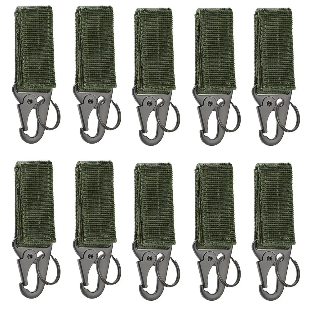 Simples Market carabiner high-strength nylon key hook with MOLLE webbing, olive green, 10-pack