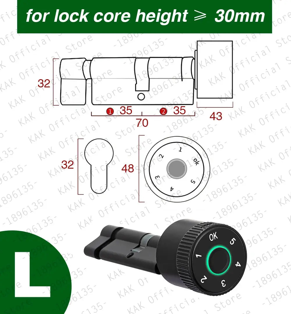 KAK Tuya App fingerprint cylinder smart door lock by Simples Market; black lock with circular keypad and LED ring