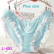 Plus-size L-4XL lace panties with white trim and heart emblem, light blue, Simples Market