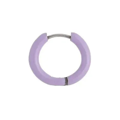 Lavender mini hoop earring with silver hinge clasp.