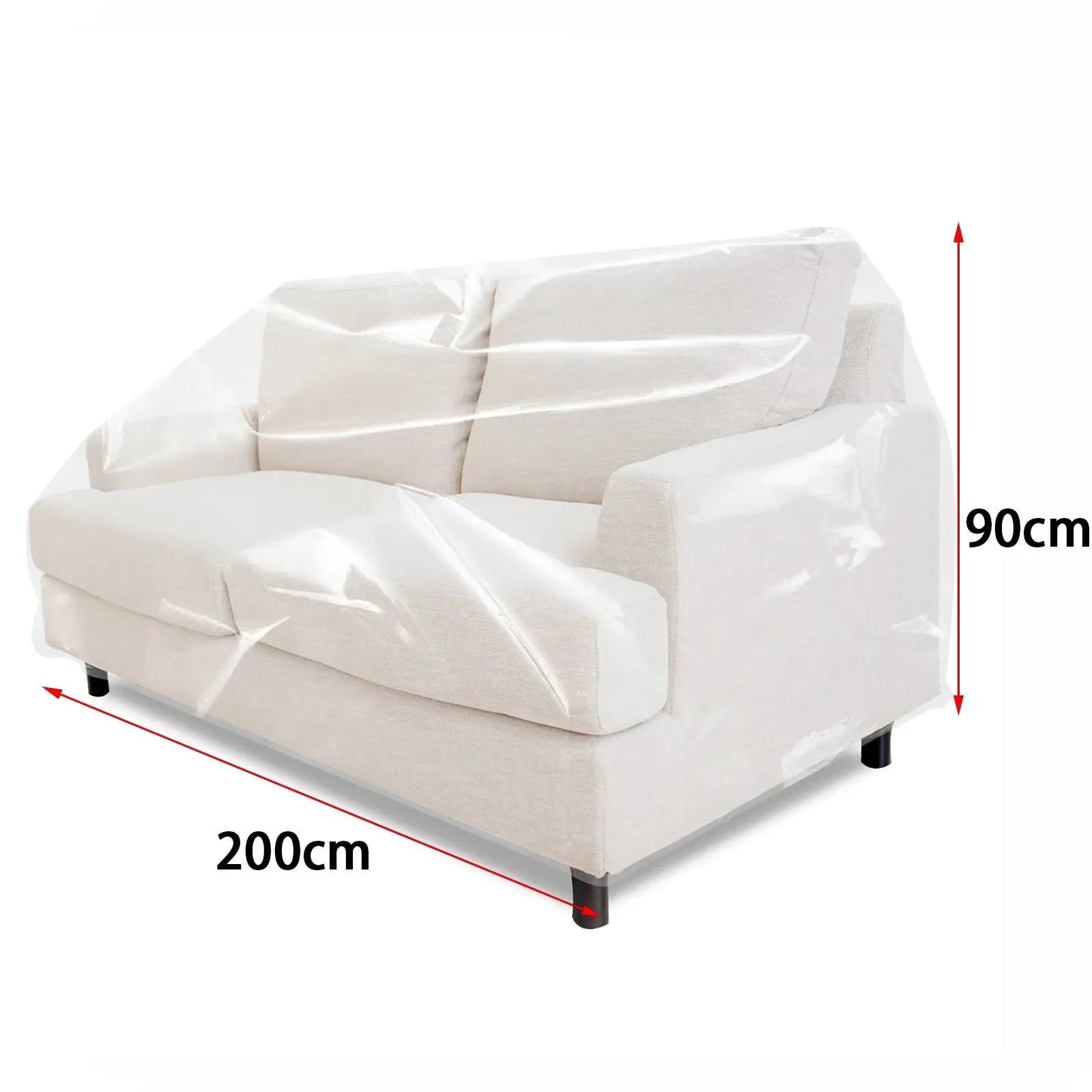Couch cover by Simples Market; transparent plastic, waterproof pet scratch protector for beige sofa.