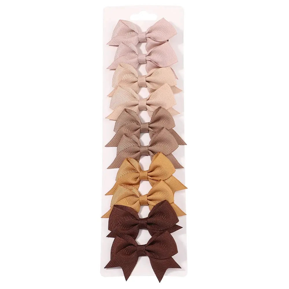 10Pcs Solid Color Kids Bows Hair Clips Set Handmade Ribbon Bowknot Hairpins For Baby Girls New Year Accessories