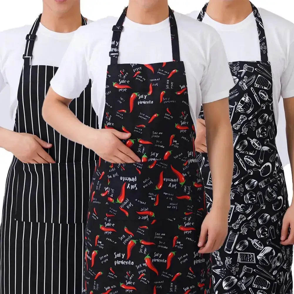 Halterneck Kitchen Apron With Pockets For Men And Women Sleeveless Chef Catering Waiter Printing BBQ