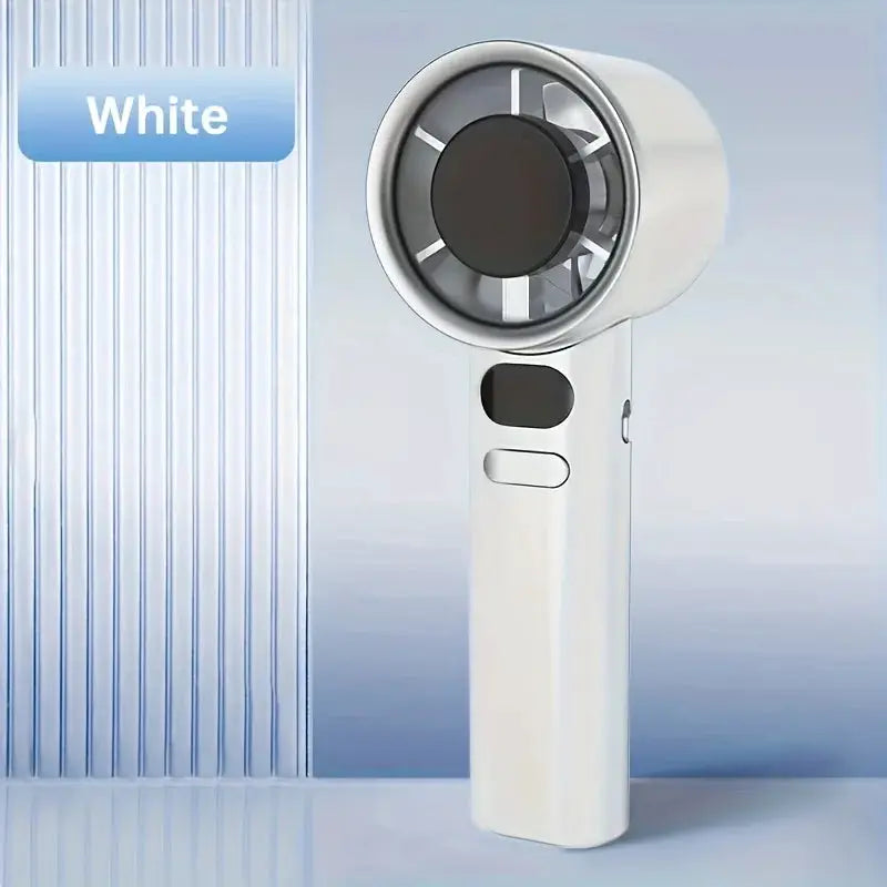 Handheld mini fan by Simples Market, white USB-rechargeable portable travel fan.