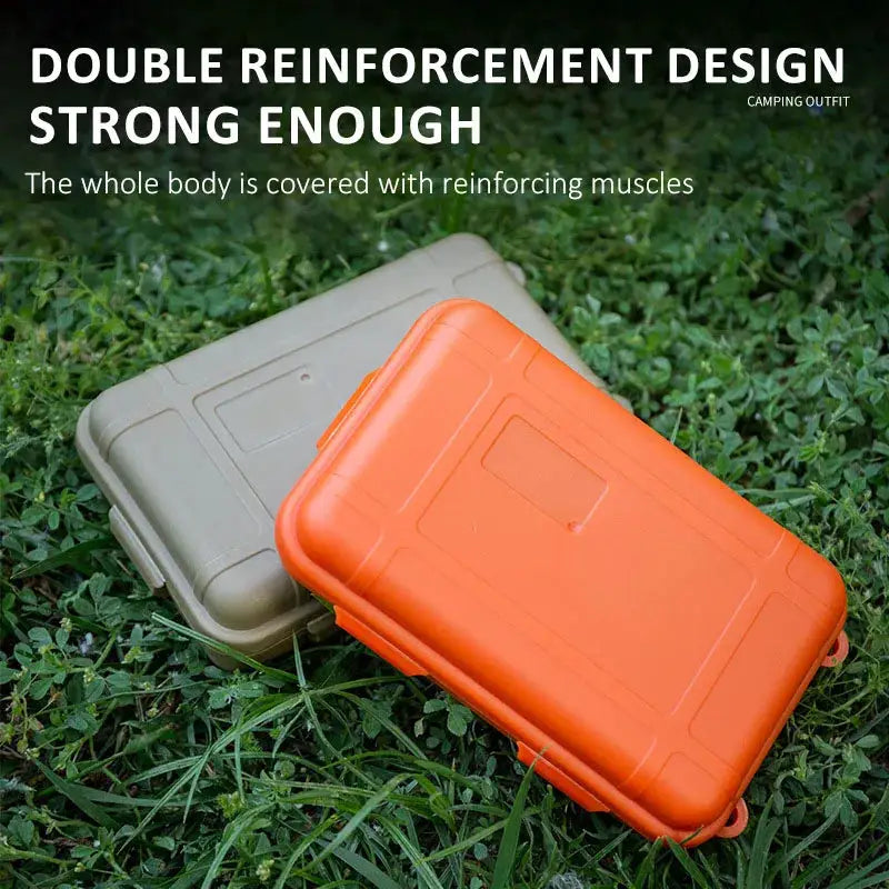 Simples Market outdoor plastic waterproof sealed survival box containers, S/L/XL sizes, orange and beige, 2-pack