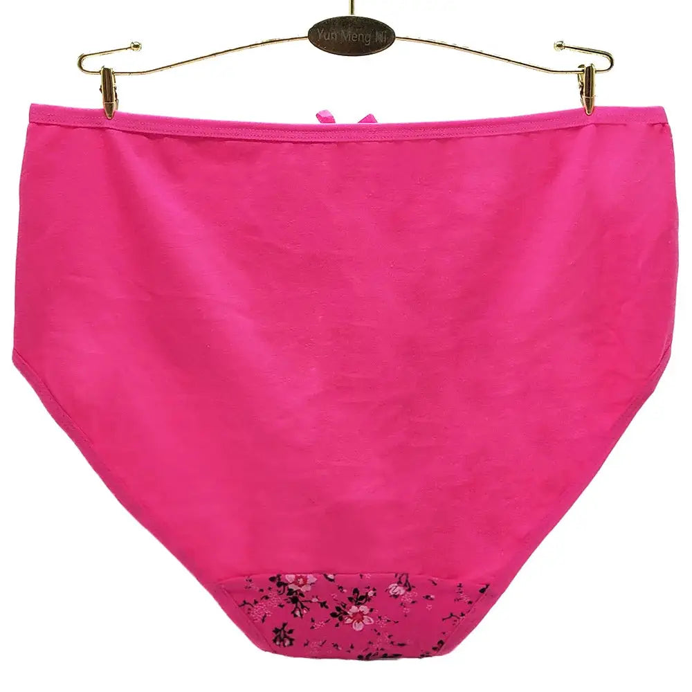 Women's pink cotton mid-rise panties with a floral-printed panel.