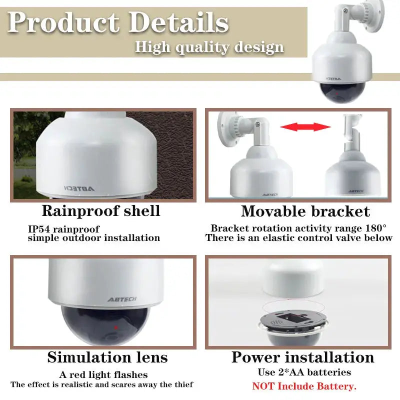 Simples Market fake outdoor security dome camera with IP54 rainproof shell and movable bracket.