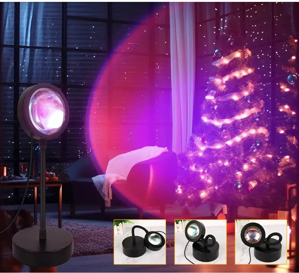 Smart Sunset Lamp RGB USB projector by Simples Market with three inset views