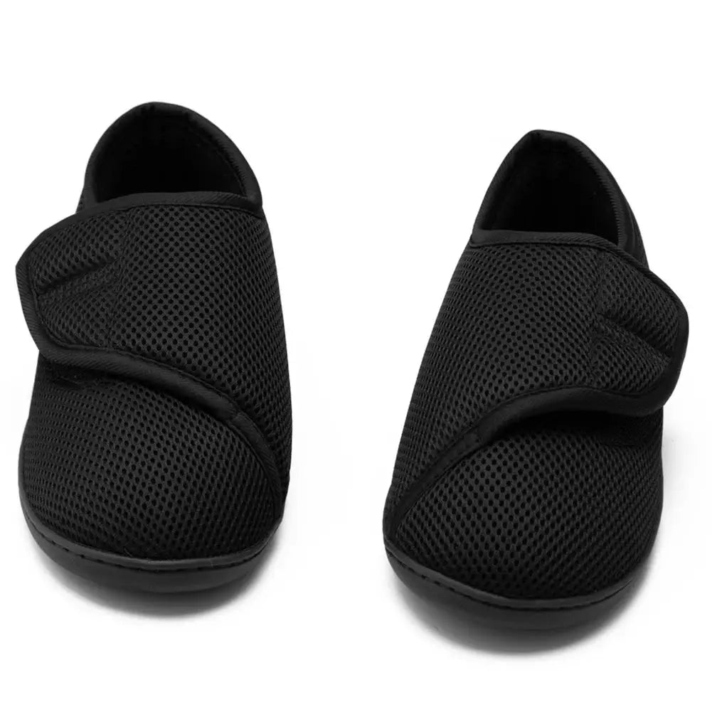 Unisex diabetic walking shoes with wide fit, black mesh upper and Velcro strap
