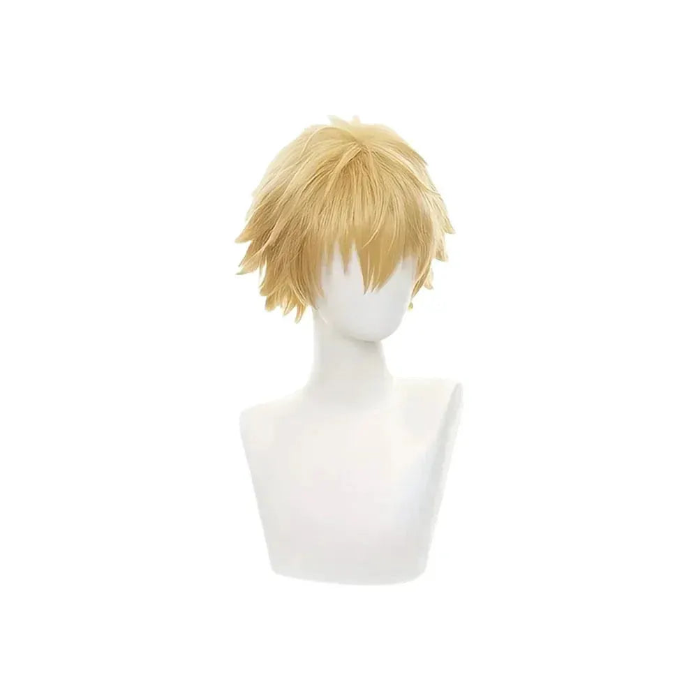 Chainsaw Man Denji cosplay wig, golden heat-resistant short layered synthetic hair
