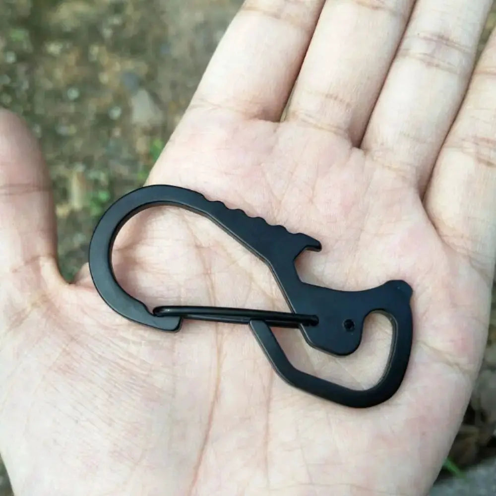 Bottle opener carabiner with hex driver, black stainless steel keychain by Simples Market