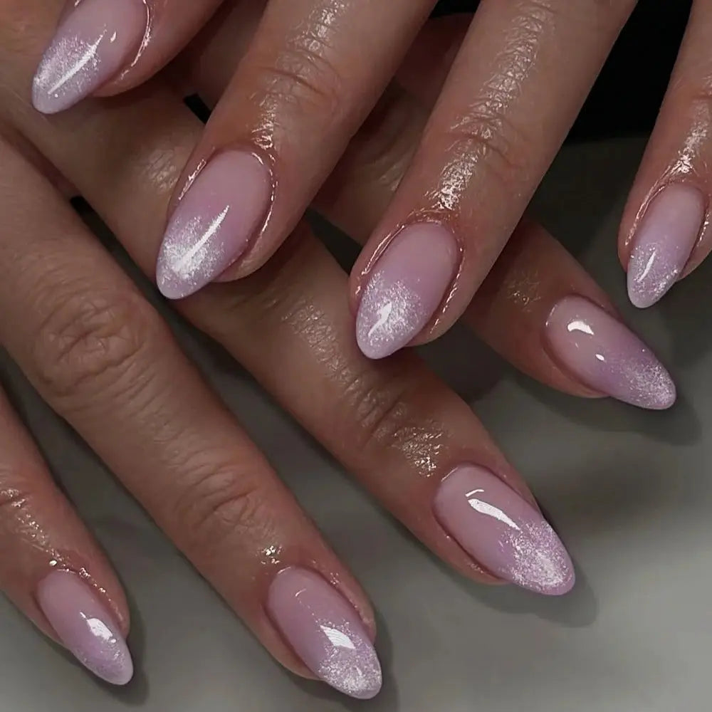 AuraNails 24Pcs Short Oval Blush Pink Press On Nails Full Coverage Acrylic Tips With Glue Included