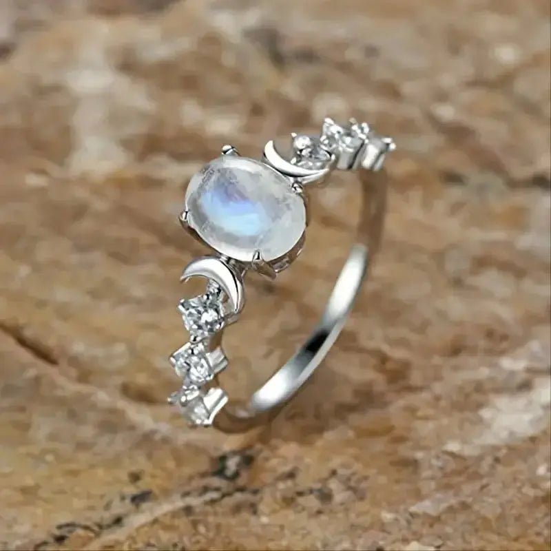 Huitan Blue White Imitation Opal Moon Rings For Women Brass Cubic Zirconia Jewelry Wedding Accessories Anniversary Gift - Simples Market