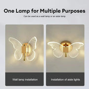 Pair of Simples Market butterfly LED wall lamps with gold metal mounts and acrylic wings