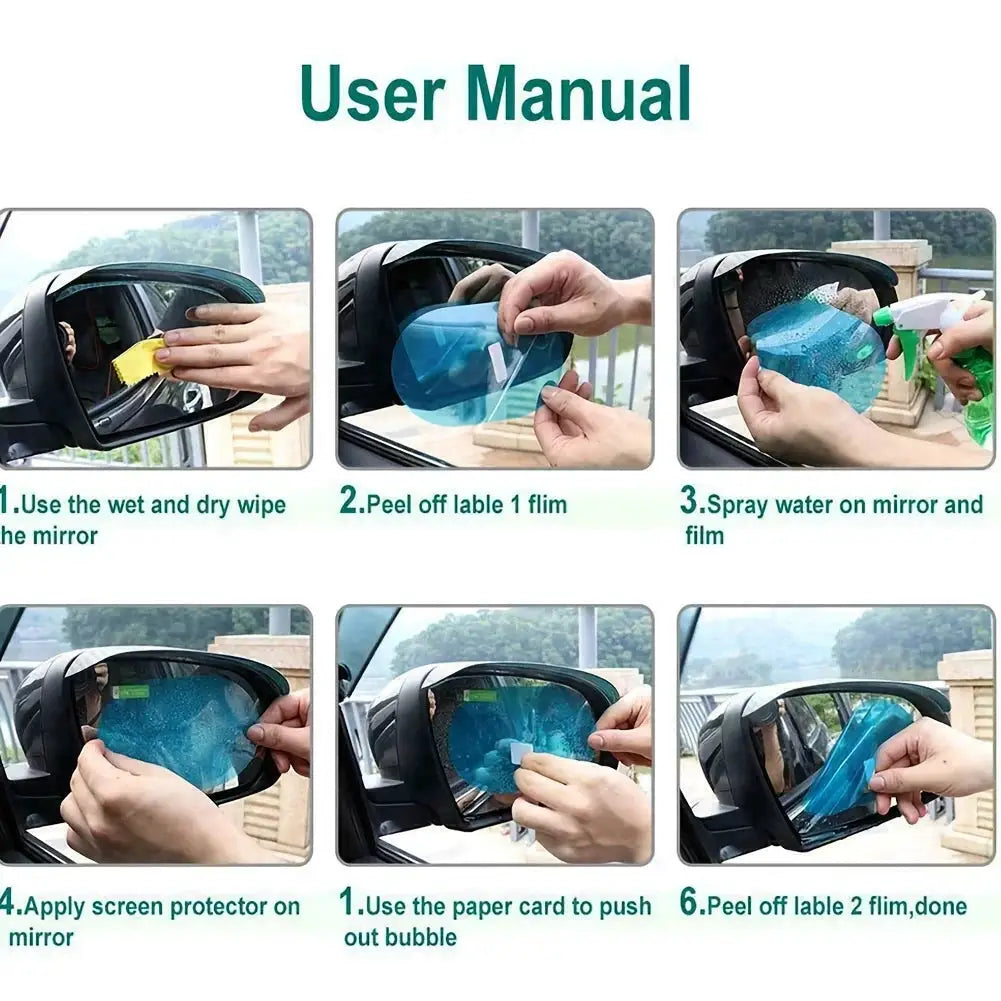 ClearGuard Rearview Mirror Film Kit With Nano Coating For Anti Fog Anti Glare Rainproof Waterproof Protection