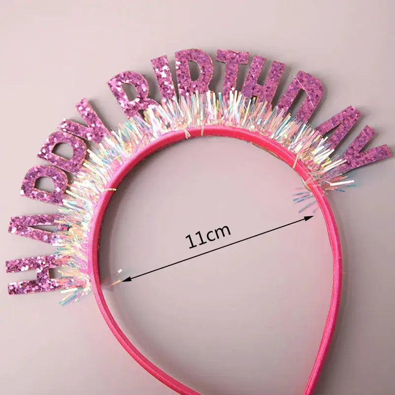 Glitter Happy Birthday Sequin Headband Birthday Decoration for Kids and Adults Pink Silver Blue Headbands