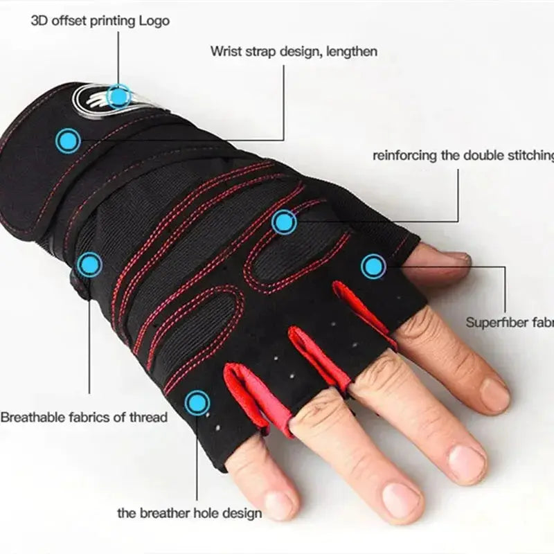 Unisex Half Finger Sports Gloves With Wrist Guard For Cycling Gym Weightlifting Hiking Boxing