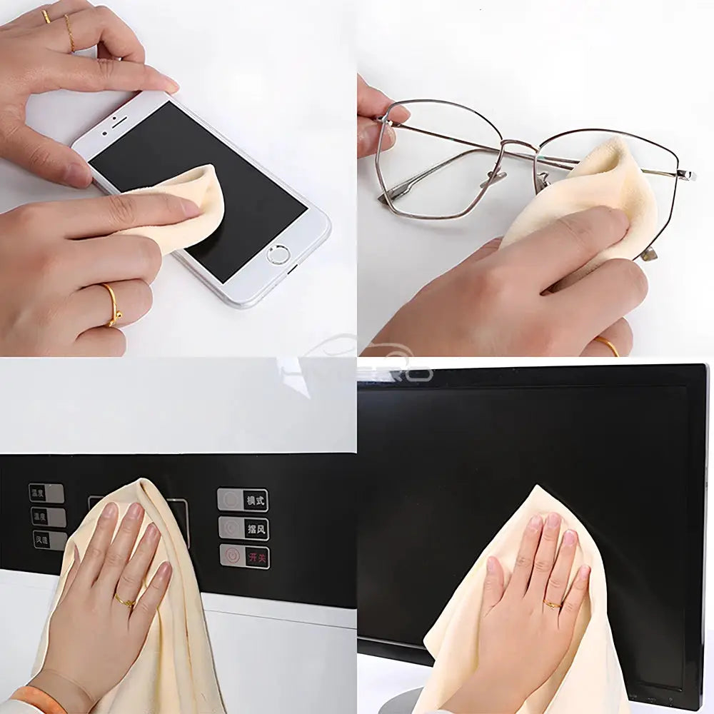 Genuine leather chamois cloth 40x70cm from Simples Market; beige drying cloth for car, home and electronics screens
