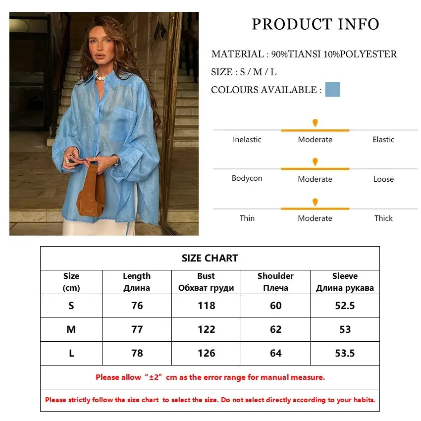 Clacive Fashion loose blue women's blouse by Simples Market, long sleeves