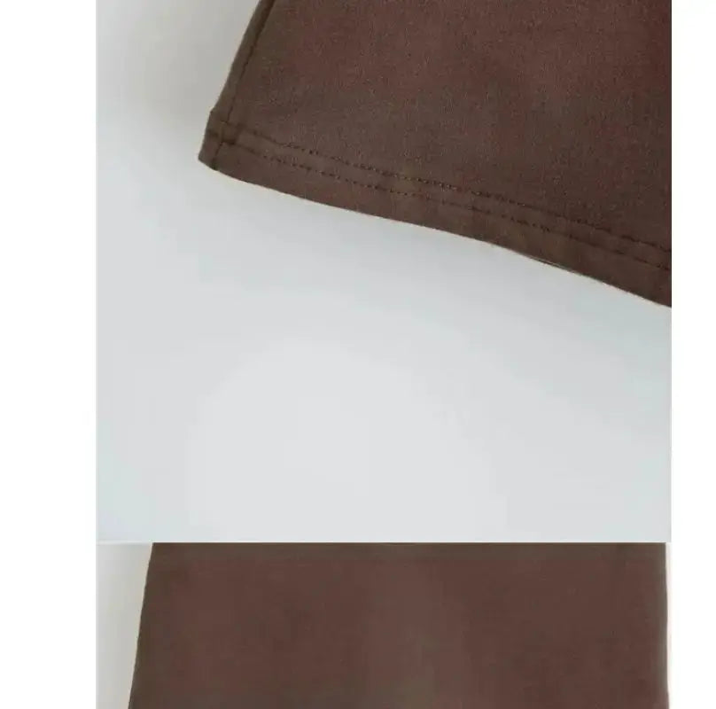 Brown women's A-line mini skirt, solid casual summer office wear