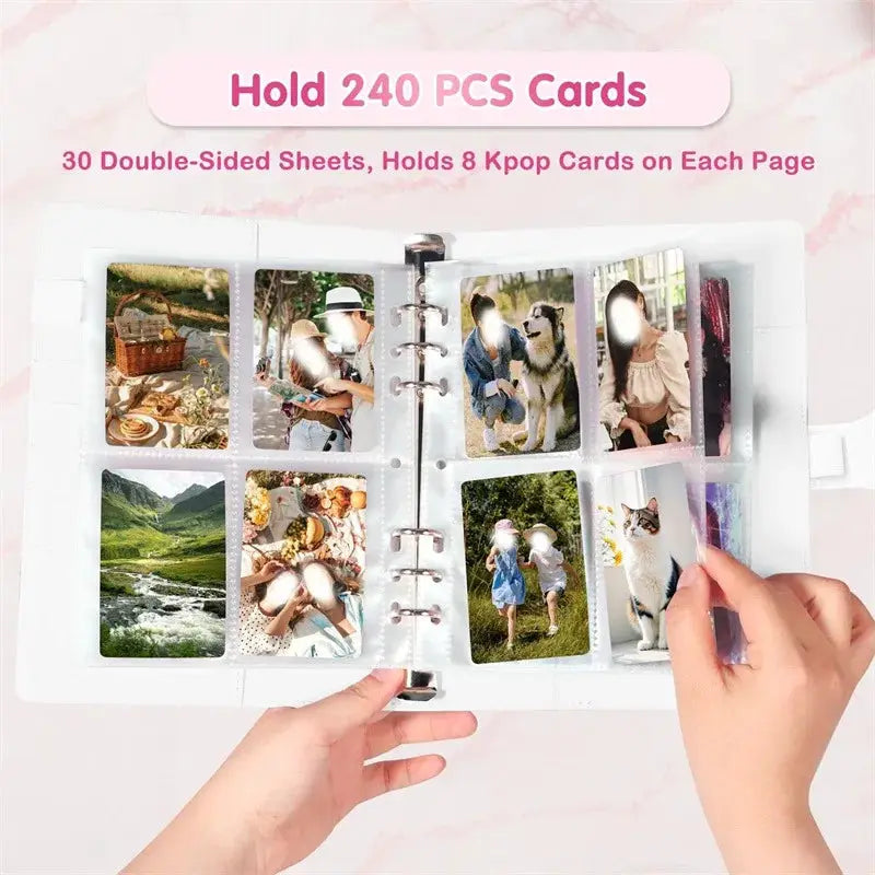 Simples Market A5 photocard binder in white PU leather; holds 240 cards with 25-page 4-grid sleeves