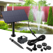 Simples Market black solar fountain kit with stake-mounted solar panel, pond pump, tubing and nozzle adapters