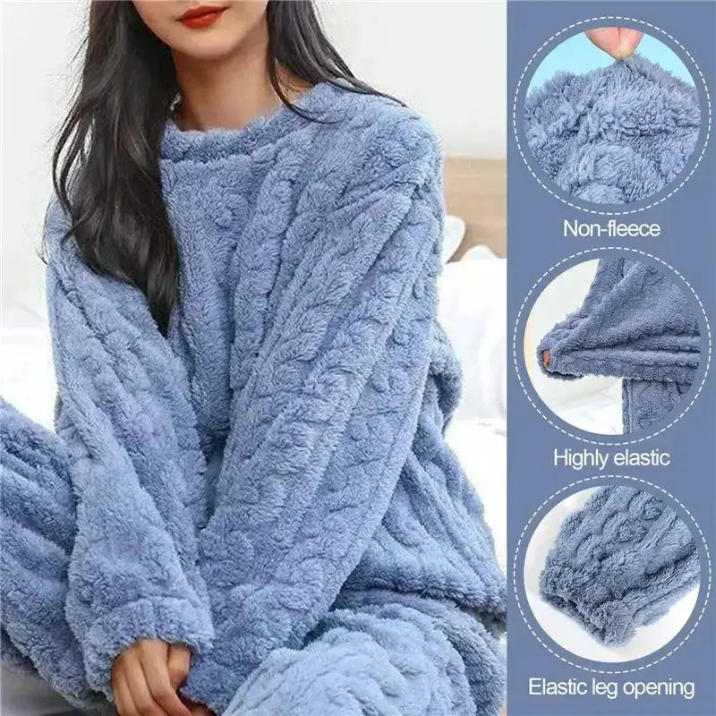 VelvetLuxe Soft Coral Velvet Jacquard Pajama Set With Ultra Warm Fleece Lining For Women Winter Comfort