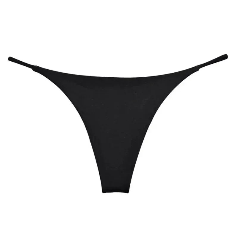 Women's black seamless thong underwear with thin side straps, low-rise G-string